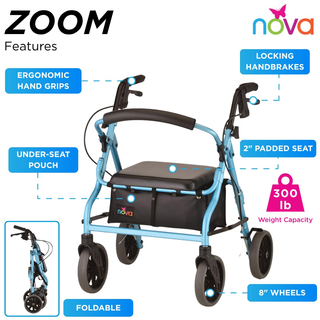 Amazon.com: NOVA Zoom 18 Rollator Walker for Seniors, Rolling